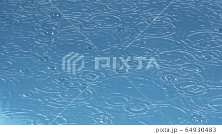 Ripples from rain drops in pond 64930483