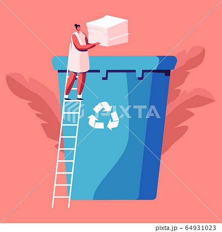 Female Character Throw Paper Trash into Litter Bin Container with Recycling Sign. Ecology Protection, Earth Pollution Female Character Throw Paper Trash into Litter Bin Container with Recycling Sign. Ecology Protection, Earth Pollution 64931023