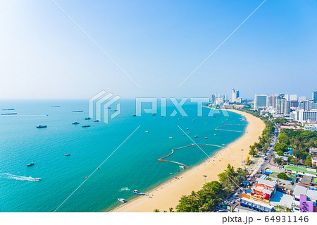 Beautiful tropical beach sea ocean bay and architecture building in Pattaya city Thailand 64931146