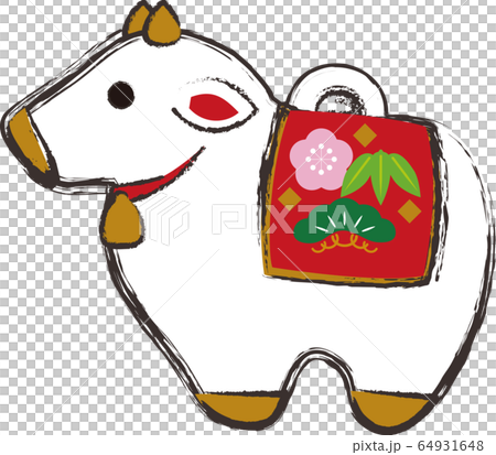 2021年　年賀状　丑年　土鈴　牛　イラスト素材 64931648