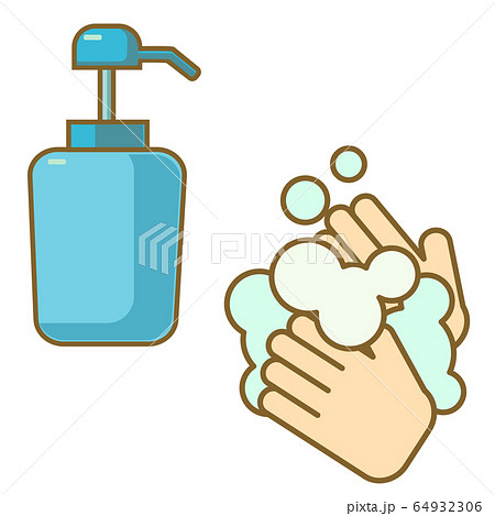 手洗いのイラスト 石鹸 泡 予防のイラスト素材