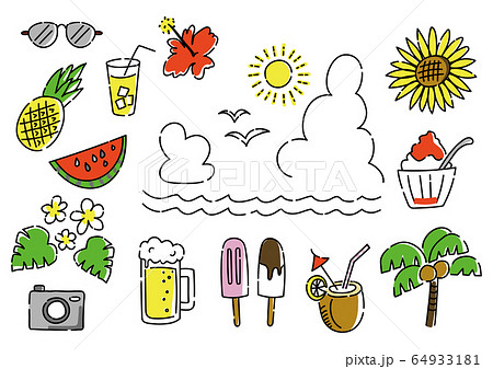 手描き 夏のイラストセットのイラスト素材 [64933181] - PIXTA
