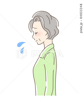 悲しむ女性の横顔のイラスト素材