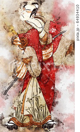 浮世絵　歌舞伎役者　その22　水彩バージョン 64934410