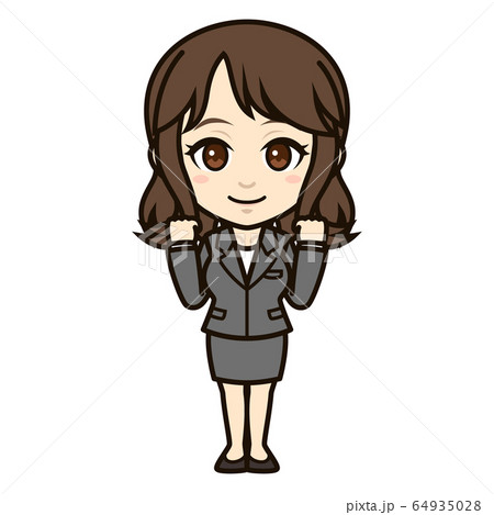 社会人女性　ガッツポーズ 64935028