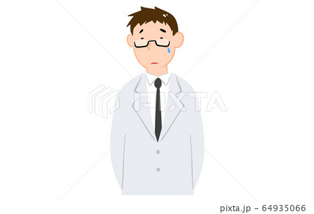 しょんぼりする白衣の男性のイラスト 64935066