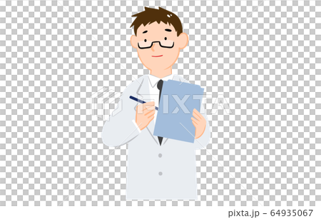 Illustration of a man in a white coat interviewing Illustration of a man in a white coat interviewing 64935067