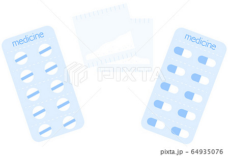 錠剤とカプセルと粉薬のイメージイラストのイラスト素材 錠剤とカプセルと粉薬のイメージイラストのイラスト素材