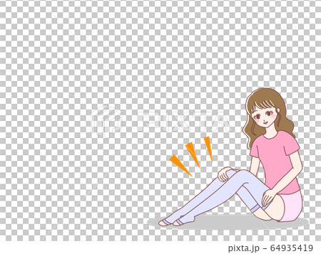 着圧ソックスを履く女性(紫) コピースペース有り 着圧ソックスを履く女性(紫) コピースペース有り 64935419