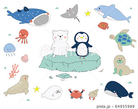 Cute Animals In The Aquarium Stock Illustration