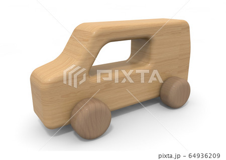 木製の車 シンプルな形 木の玩具 3dレンダリングのイラスト素材
