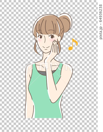 笑顔で頬を触る女性 64936238