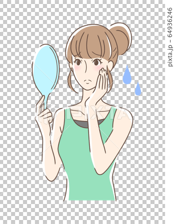 不安な表情で手鏡を見る女性 64936246