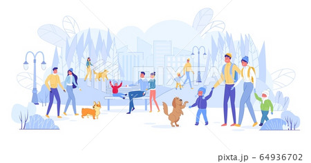 Families Spending Leisure in Partk with Animals. 64936702