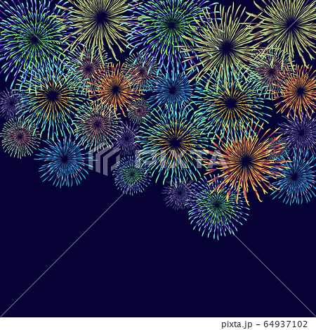 背景：花火 はなび 打上花火 夜空 夏 祭り 夜景 Fireworks material. 64937102