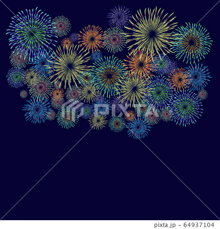 背景：花火 はなび 打上花火 夜空 夏 祭り 夜景 Fireworks material. 64937104