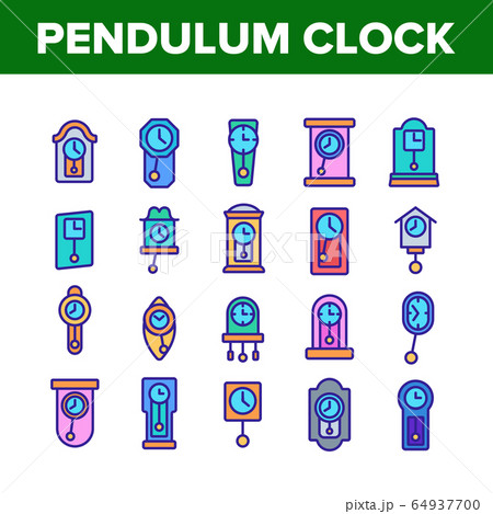 Pendulum Clock Device Collection Icons Set Vector 64937700