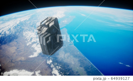 metal vintage and dirty jerrycan on Earth orbit 64939127