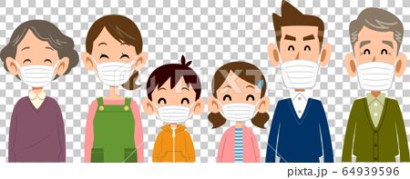 Smiling Family Wearing Masks Stock Illustration