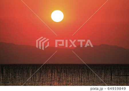 大牟田市　三池港　夕景、 64939849