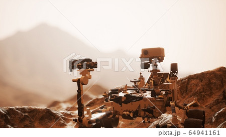 Curiosity Mars Rover exploring the surface of red Curiosity Mars Rover exploring the surface of red 64941161