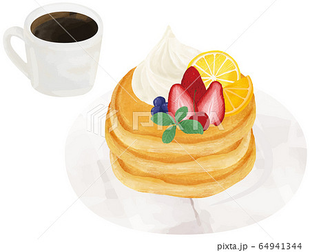 コーヒー パンケーキ 手描き ベクターのイラスト素材