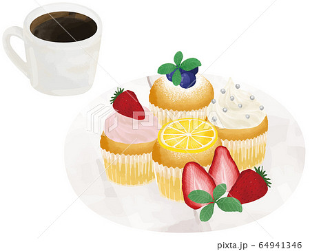 コーヒー カップケーキ 手描き ベクターのイラスト素材