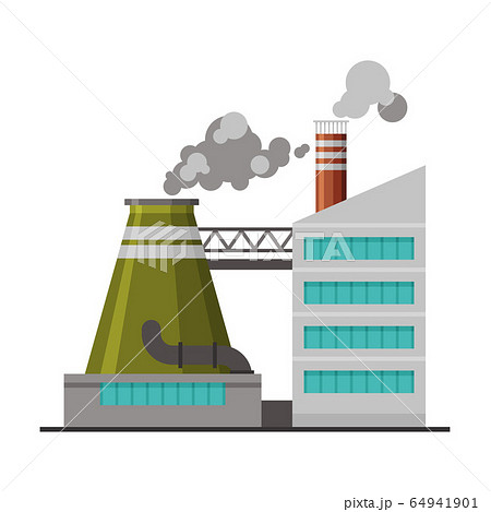 Power Plant, Industrial Factory Building with Smoking Chimneys Flat Vector Illustration Power Plant, Industrial Factory Building with Smoking Chimneys Flat Vector Illustration 64941901