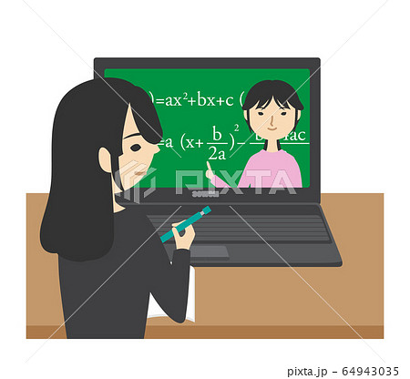 オンラインで授業を受ける女子高生 64943035