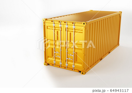 A high quality image of a yellow 20ft shipping container on a white background. A high quality image of a yellow 20ft shipping container on a white background. 64943117