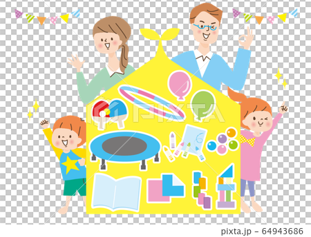 人物 家族団らん 仲良し 笑顔 家遊び ステイホームのイラスト素材