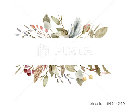 Floral border - frame - hand painted watercolor illustration. 64944260