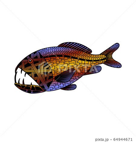 saber-toothed, monster, fish in zenart style, 64944671