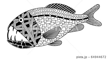 saber-toothed, monster, fish in zenart style, 64944672