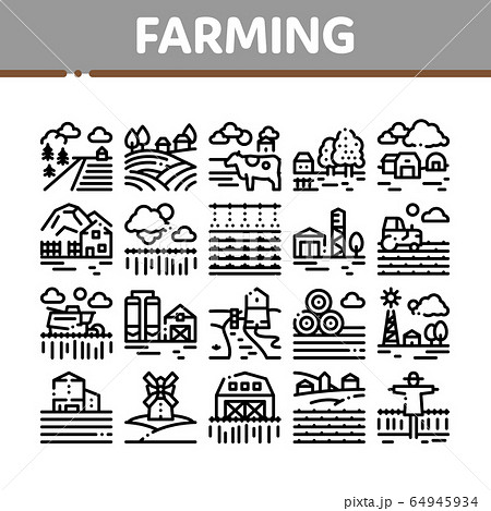 Farming Landscape Collection Icons Set Vector 64945934