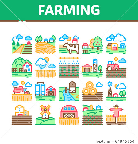 Farming Landscape Collection Icons Set Vector 64945954
