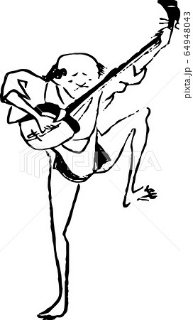 踊りながら三味線を弾く男性 64948043