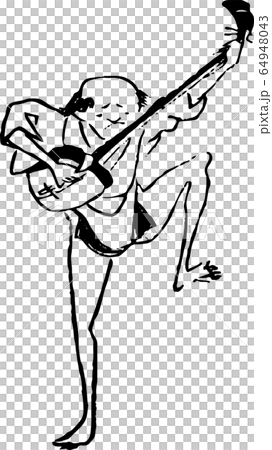 踊りながら三味線を弾く男性 64948043