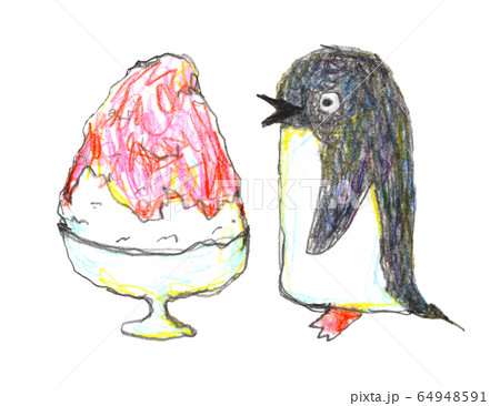 かき氷とペンギンのイラスト素材