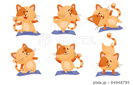 Cartoon Cat With Striped Tail Doing Yoga On のイラスト素材 Cartoon Cat With Striped Tail Doing Yoga On のイラスト素材