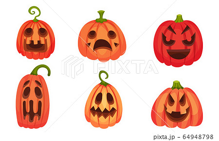 Spooky Pumpkin Smiley Isolated on White Background Vector Set Spooky Pumpkin Smiley Isolated on White Background Vector Set 64948798