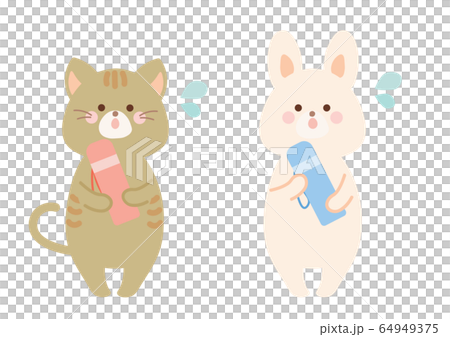 水分補給をすすめるうさぎと猫のイラスト素材