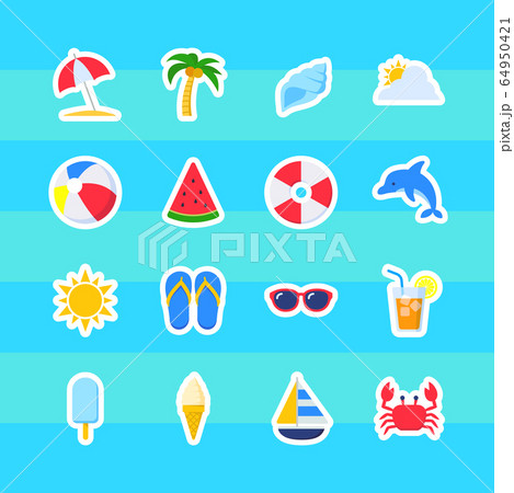 夏のアイコンイラストセット1 白フチ のイラスト素材