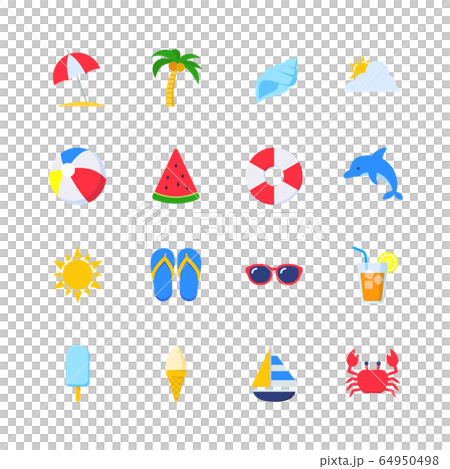 夏のアイコンイラストセット1(フラット) 夏のアイコンイラストセット1(フラット) 64950498
