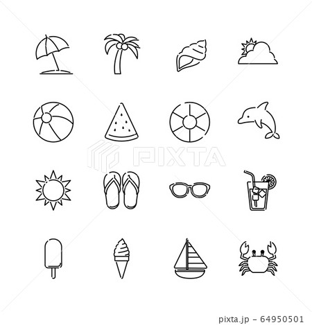 夏のアイコンイラストセット1 線画 のイラスト素材