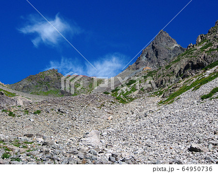 槍ヶ岳と稜線の山小屋 64950736