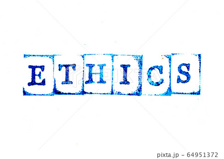 Blue ink of rubber stamp in word ethics on white background 64951372