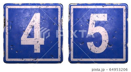 Set of public road sign in blue color with a white numbers 4 and 5 in the center isolated on white background. 3d 64953206