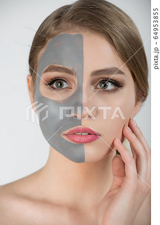 Woman spa mask half-face beauty concept healthy Woman spa mask half-face beauty concept healthy 64953855