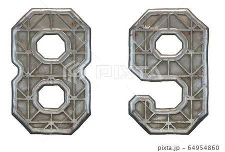 Set of numbers 8, 9 made of industrial metal on white background 3d 64954860